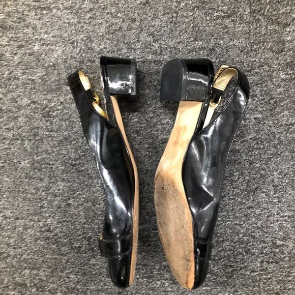 Coach Patent Leather Octava Low Heels Slingback Turnlock Black Size 7.5 - Picture 7 of 14